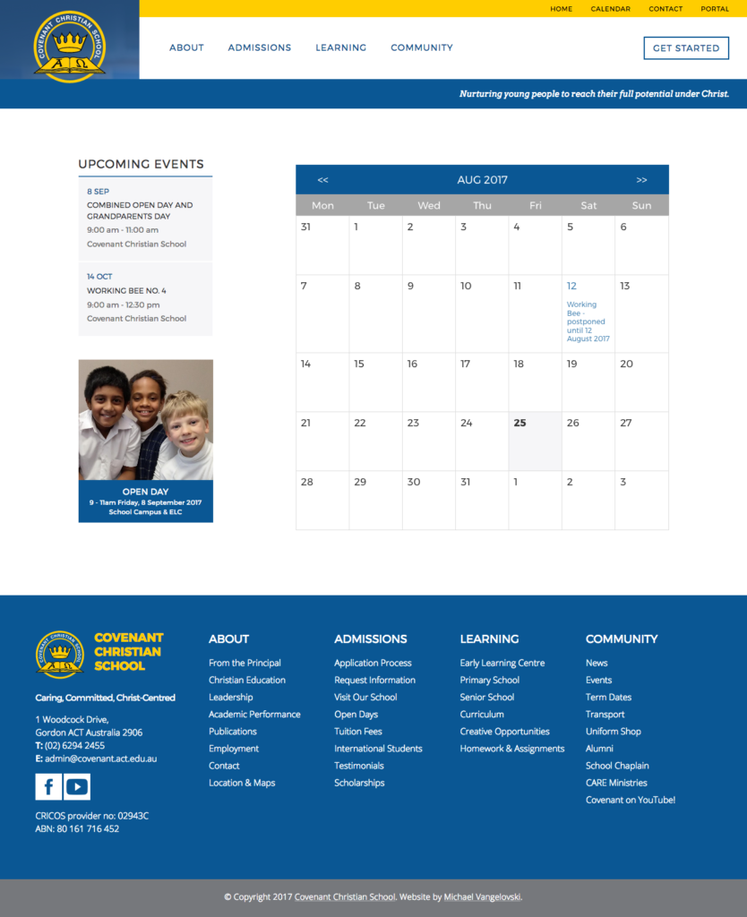 Covenant Christian School Calendar - MV Web Design & Development